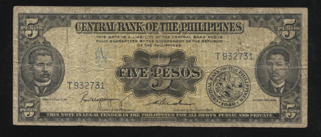Филиппины 5 песо 1949 731 подпись 2