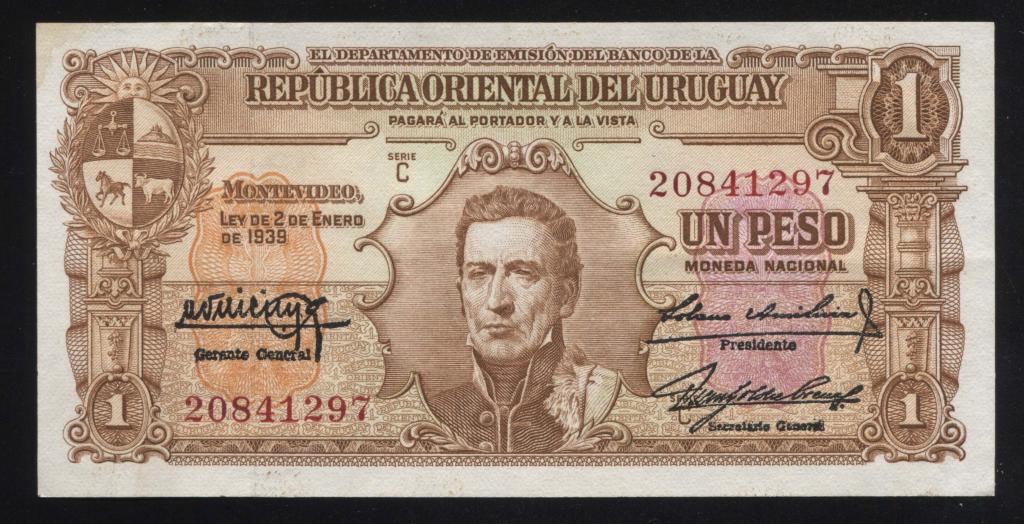 Уругвай 1 песо 1939 серия С Р35b 297 сохранность