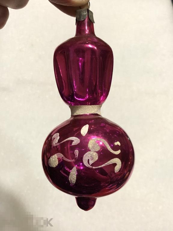 Елочная игрушка *Погремушка розовая* 10,0 см, подвеска, стекло  (1973) 