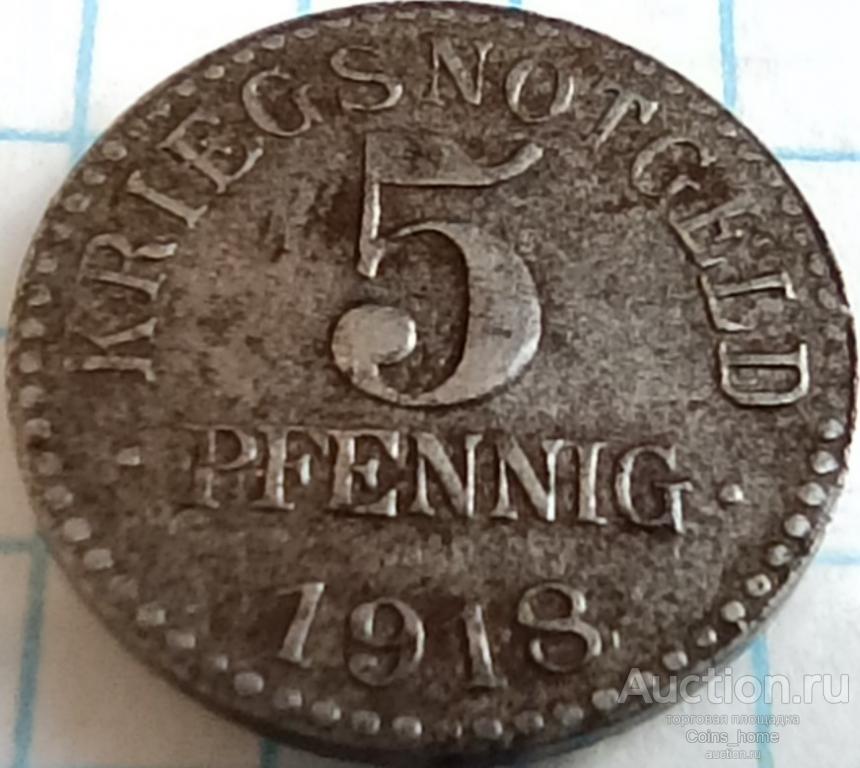 Coins Home 1918 БРАУНШВЕЙГ САКСОНИЯ 5 пфеннигов НОТГЕЛЬД жетон Германия Lot#RUS43