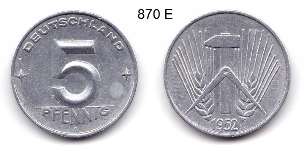 ГДР. 5 пфеннигов. (А)  1952 год.