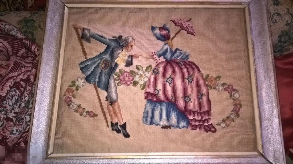 картины вышитые Сирень в корзине и Дама и кавалер 