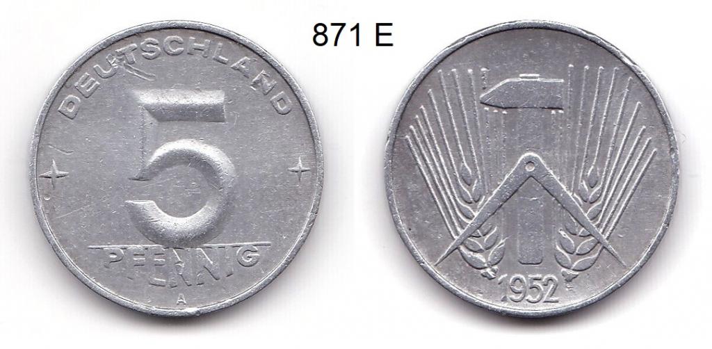 ГДР. 5 пфеннигов. (А)  1952 год.