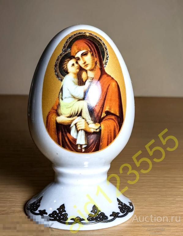 Пасхальное яйцо фарфоровое Богоматерь с младенцем Коростень оригинал фарфор 