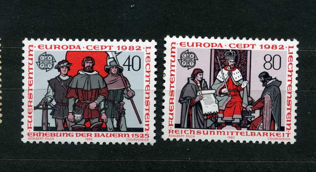 Лихтенштейн.  Europa CEPT Короли. Исторические события. Рыцари Омнибус. Серия. 1982.**