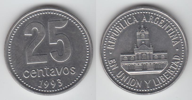 Аргентина 25 сентаво 1993 никель М