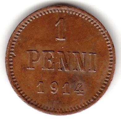 Русская Финляндия - 1 пенни 1914 - Редкая, Отличная