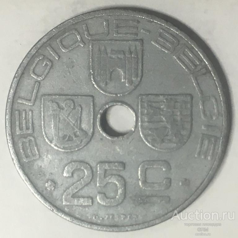 Бельгия 25 сантимов 1942 год  Король Леопольд III Надпись на французском - голландском