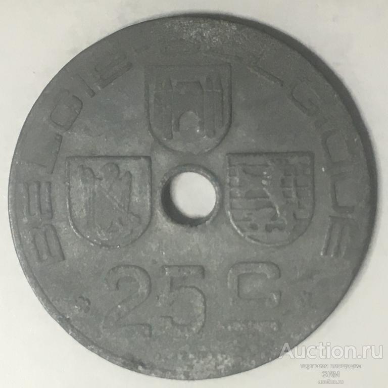 Бельгия 25 сантимов 1943 год  Король Леопольд III Надпись на голландском - французском