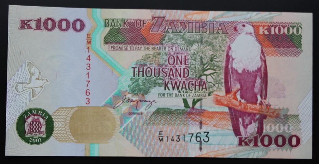 Замбия 1000 квача 2001 UNC