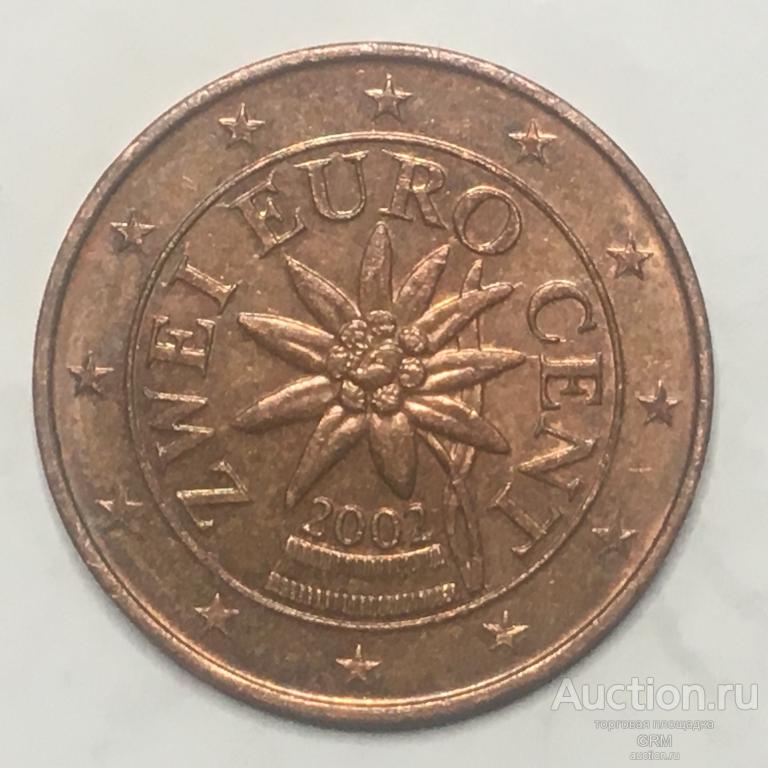 Австрия 2 цента, евроцента, евро цента, 2 cent  2002 год
