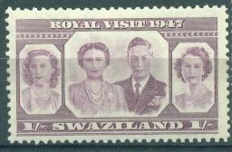 Свазиленд 1947 г. Королевский визит  негашеная*(клей, след наклейки)