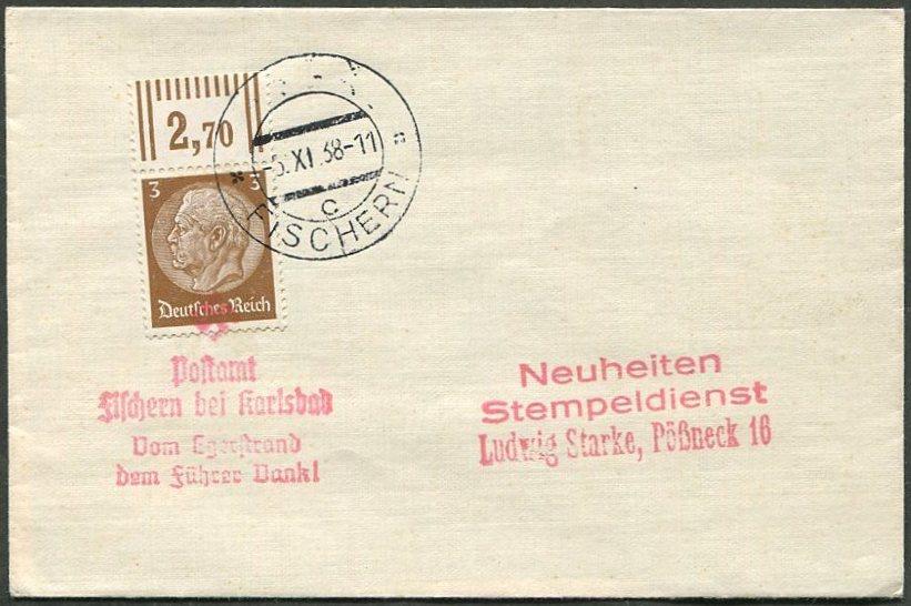 СУДЕТЫ 1938 Sudetenland Германия FISCHERN bei Karlsbad (Rybáře) провизорий оккупация Чехословакии