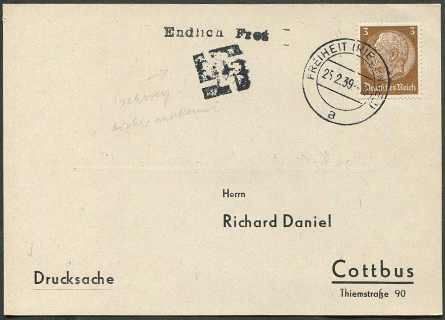 СУДЕТЫ 1939 Sudetenland Германия FREIHEIT (Svoboda nad Úpou) + слоган оккупация Чехословакии ПК