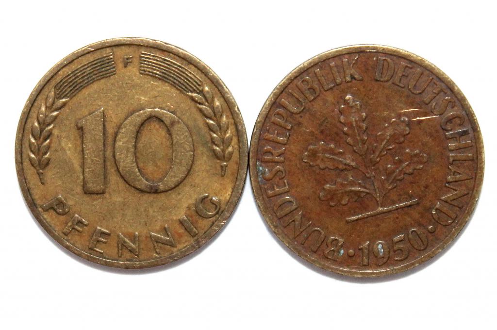 ГЕРМАНИЯ (ФРГ) 10 пфеннигов 1950 F