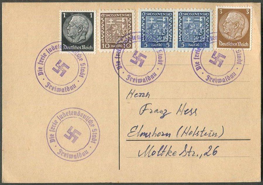 СУДЕТЫ 1938 Sudetenland Германия FREIWALDAU (Frývaldov, Jeseník) провизорий оккупация Чехословакии