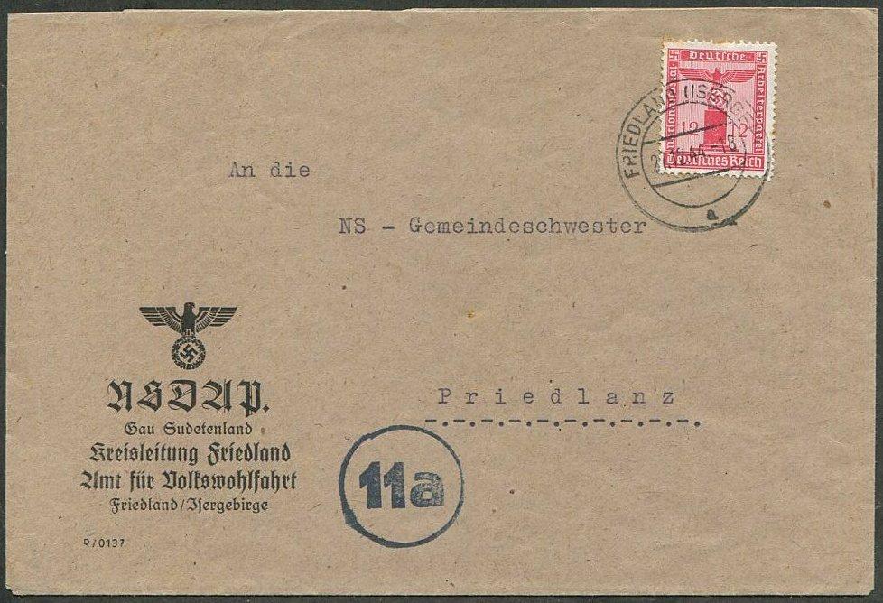 СУДЕТЫ 1944 Sudetenland Германия FRIEDLAND (Frýdlant) НСДАП служебное NSDAP оккупация Чехословакии