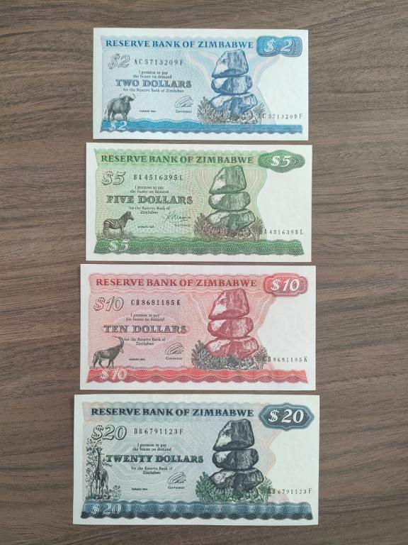 Зимбабве набор (сет) 4 предмета: 2, 5, 10, 20 долларов