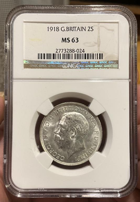 ФЛОРИН 1918 NGC MS63 СЕРЕБРО UNC ВЕЛИКОБРИТАНИЯ
