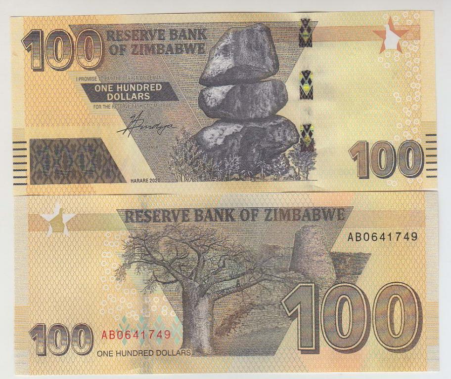 Зимбабве 100 долларов 2020 UNC