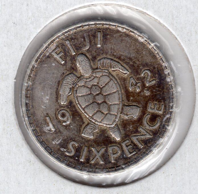 6 пенсов - Фиджи - 1942 - серебро 900