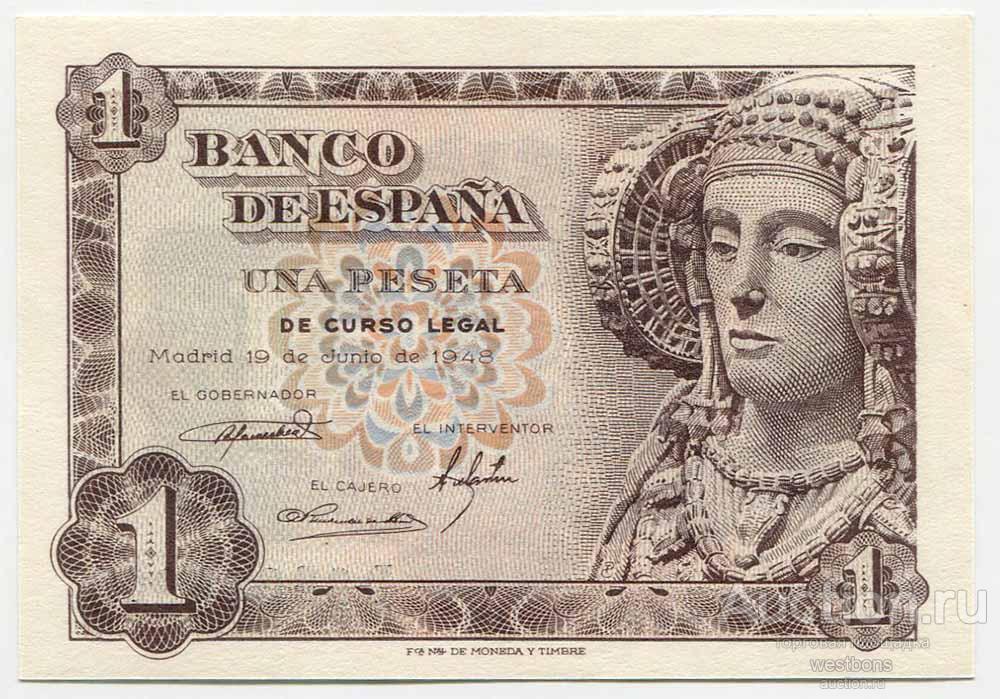 Испания 1 песета 1948 г. KM 135a UNC