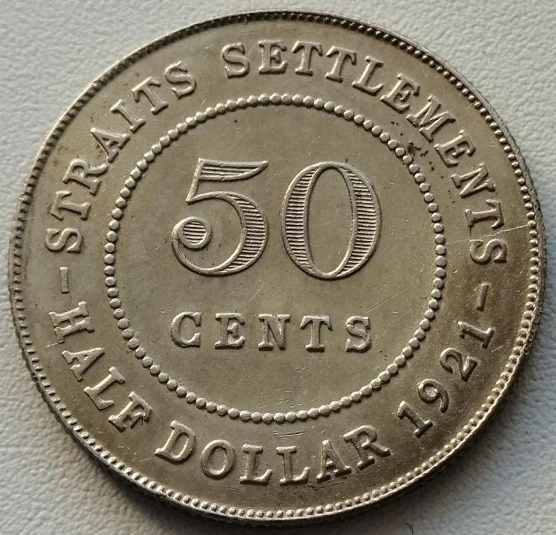 Стрейтс Сетлментс-Британская колония  50 центов 1921г. Серебро. Превосходное состояние ! Люкс !