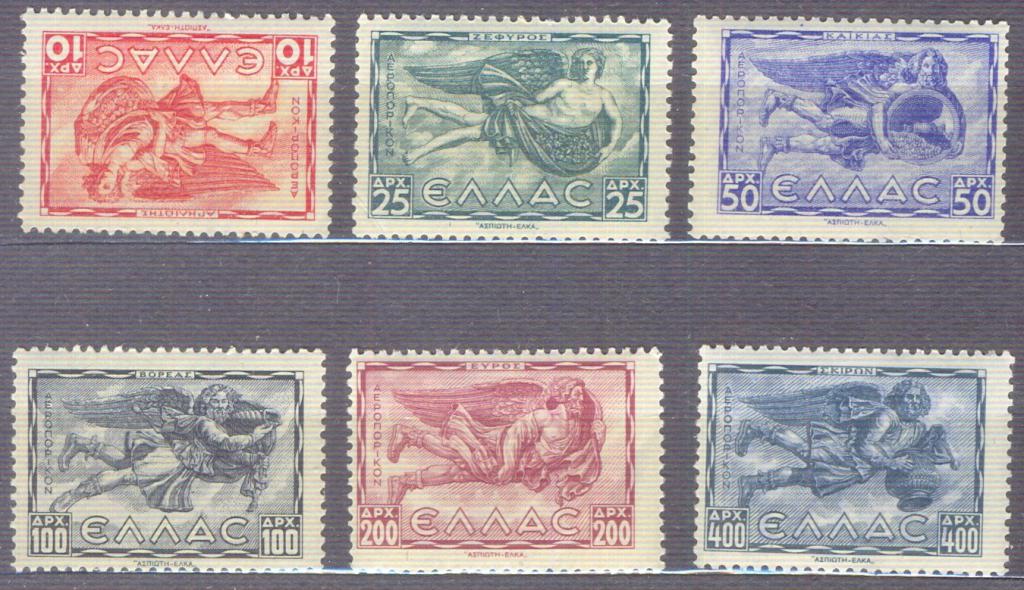 Греция 1943 г.  Античнолсть . Ветры в мифологии  Mi GR 458 - 463   Серия чист.