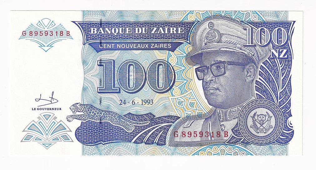 Заир Банкнота 100 новых заир 1993 год Редкая  UNC (38522)
