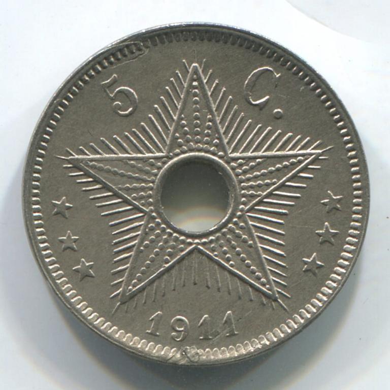 БЕЛЬГИЙСКОЕ КОНГО 5 САНТИМОВ 1911 AUNC