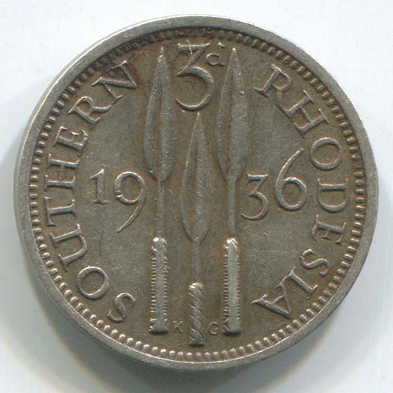 ЮЖНАЯ РОДЕЗИЯ 3 ЦЕНТА 1936 VF