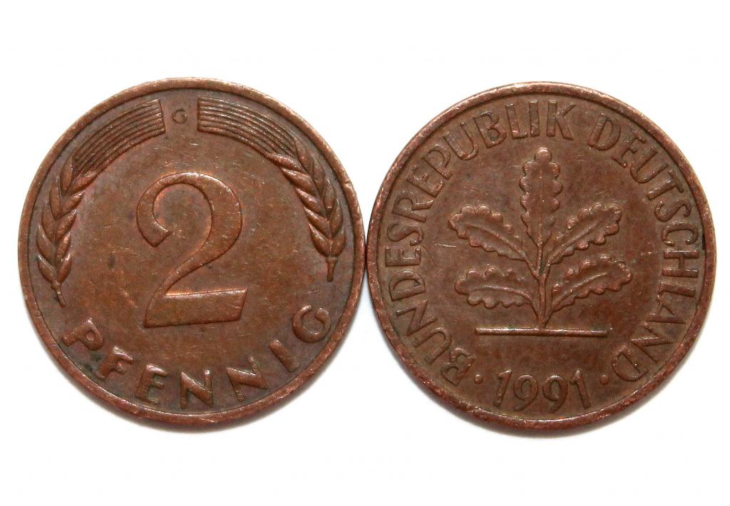 ГЕРМАНИЯ (ФРГ) 2 пфеннига 1991 G