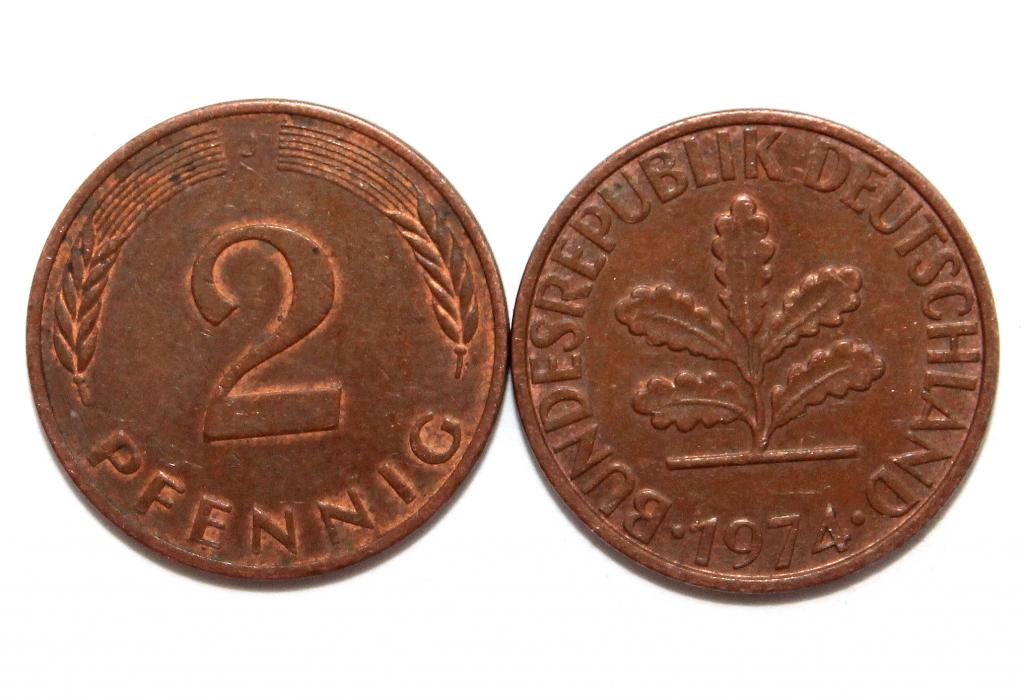 ГЕРМАНИЯ (ФРГ) 2 пфеннига 1974 J
