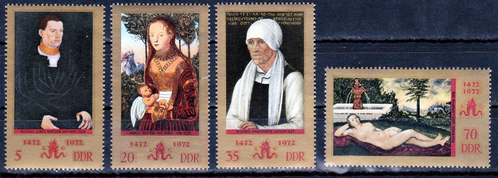 Марки ГДР 1972 Mi № 1769-72 Картины Лукаса Карнаха Серия 4 марки MNH ** Искусство Живопись