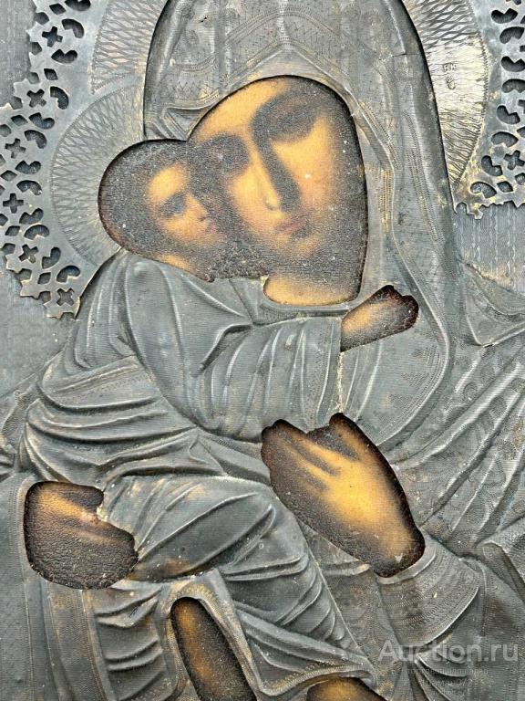 Икона Божия Матерь Владимирская Серебро 84, Позолота. Немытая, Живопись