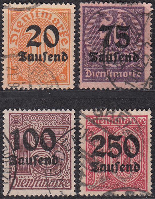 1923 Германия Веймарская республика Веймар Служебные Цифры Надпечатка № 90 - 93 гаш. 16 евро