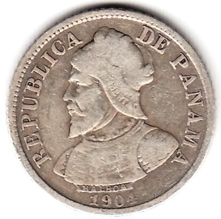 Панама 5 сентесимо 1904 - Васко Нуньес де Бальбоа - Серебро, Нечастая, Отличная