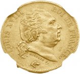 Франция. 40 франков 1818 г. Золото. 12,90322 гр*0.900 0,3734 oz. СЛАБ NGC AU58.
