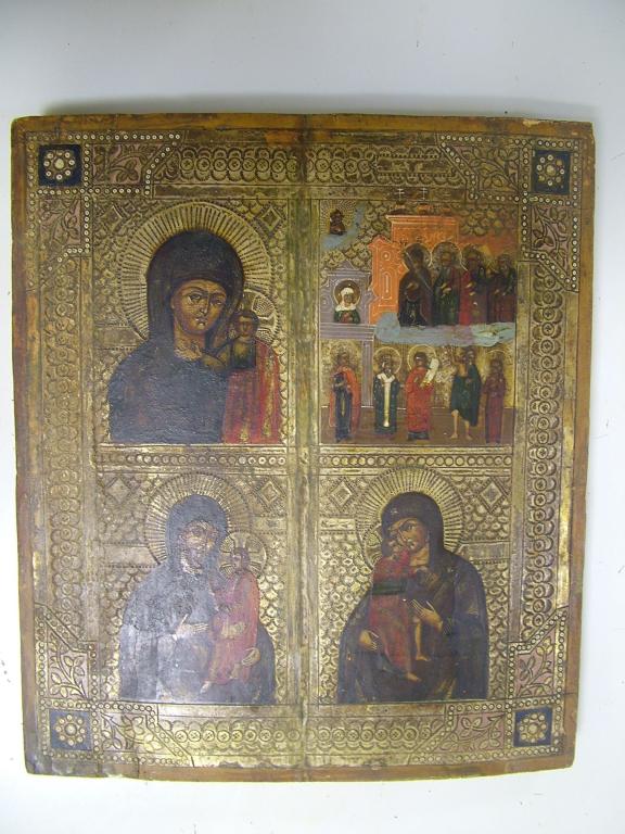 Икона " Богоматерь Казанская" Богородица Четырехчастная Конец XIX века. Россия.