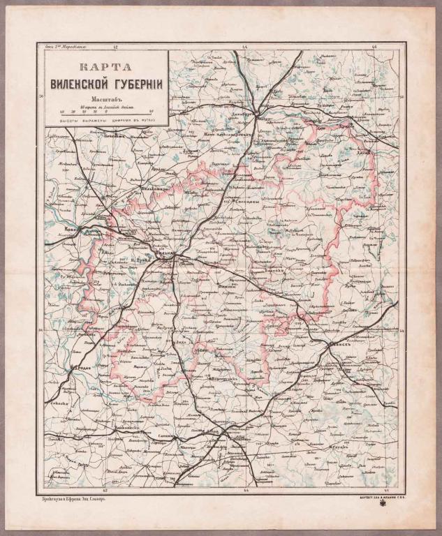 Антикварная карта Виленской губернии [Белоруссии, Литвы] конца XIX века.