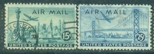 США 1947 г. Авиапочта Гражданская авиация Самолеты Локхид, Боинг пара   гашеная