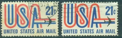 США 1968, 1971 г. Авиапочта Самолет пара  гашеная