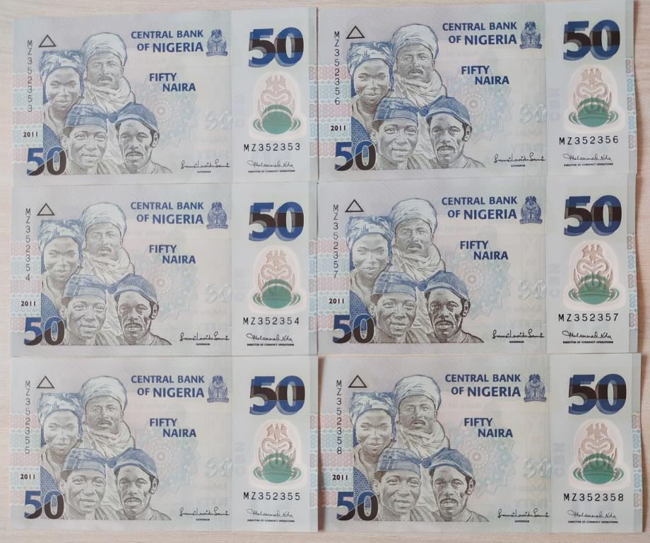 Бона - Нигерия. 50 найра. 2011 год пресс UNC 6 номера подряд. ОДНИМ ЛОТОМ!!!