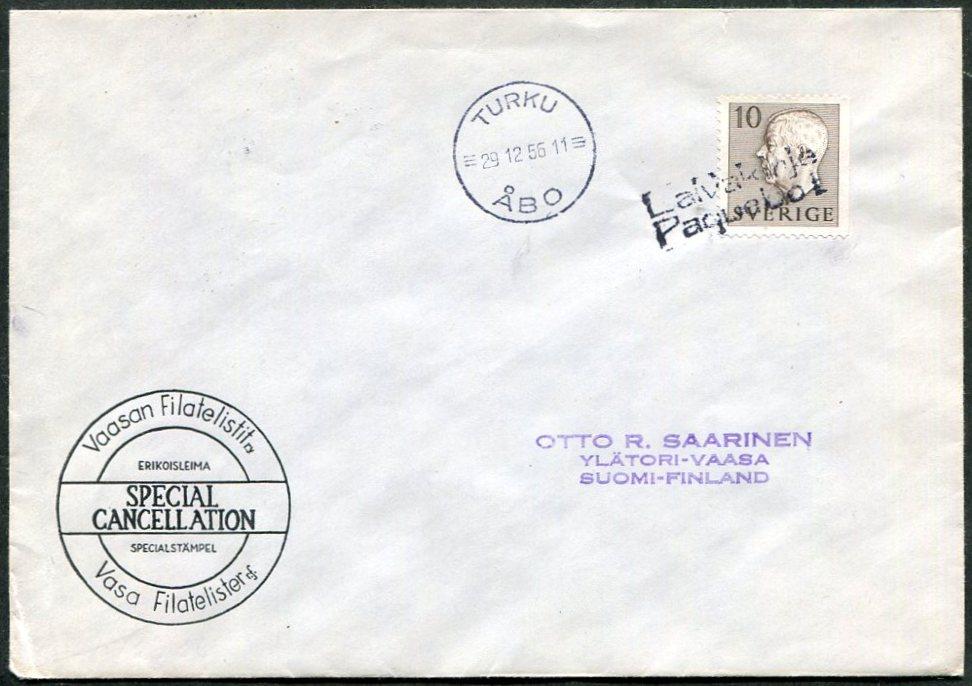 ПАРОХОДНАЯ ПОЧТА 1956 Швеция ⇒ Финляндия транзит Турку-Або Laivakirje / Paquebot Turku-Åbo ⇒ Вааса