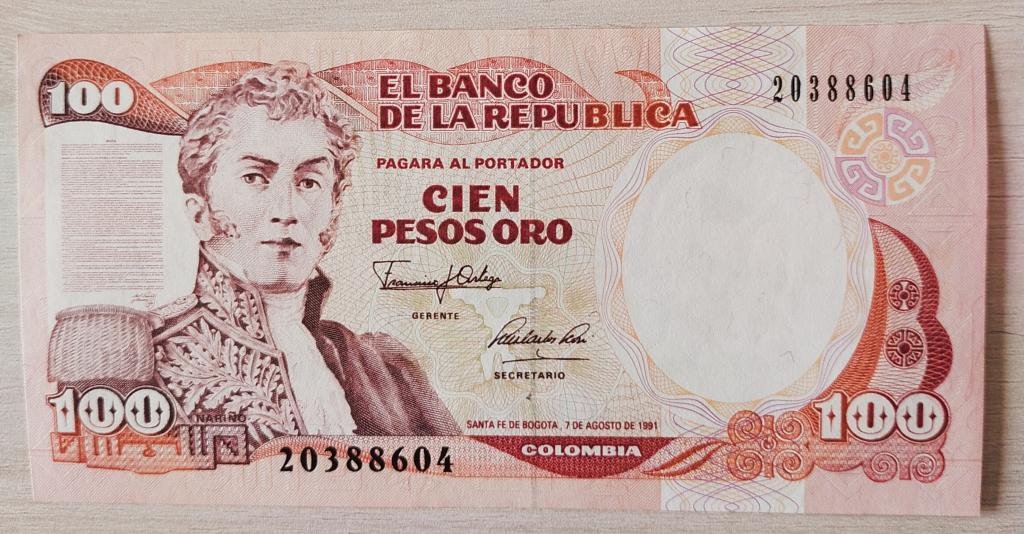 Бона - Колумбия. 100 песо. 1991 год. ПРЕСС UNC №1
