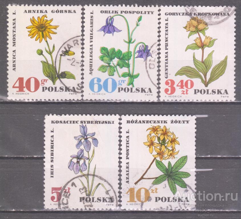Польша 1967 охраняемые лекарственные растения Mi1770-1772,1774,1775
