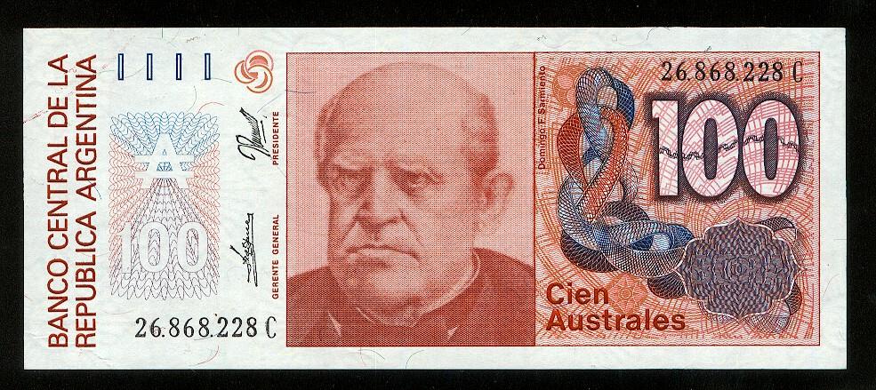 Аргентина 100 аустралей 1985-90 г.