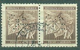 Богемия и Моравия стандарт Липы ПЕРФИН  гашеная пара в сцепке