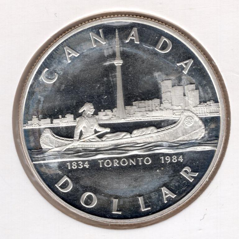 1 доллар - Канада - 1984 - 150 лет Торонто - серебро 500
