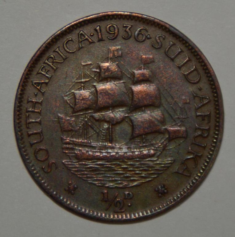 Южная Африка ЮАР 1/2 пенни пол пенни 1936 XF РЕДКАЯ (Н4)